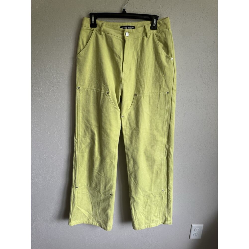The Kript Soft Bright Chartreuse Wide Leg Pants Womens M Festival Coquette
